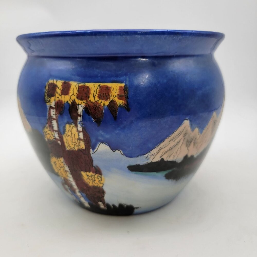 Vintage Japanese Hand-Painted Jardiere With Mountain Scene
